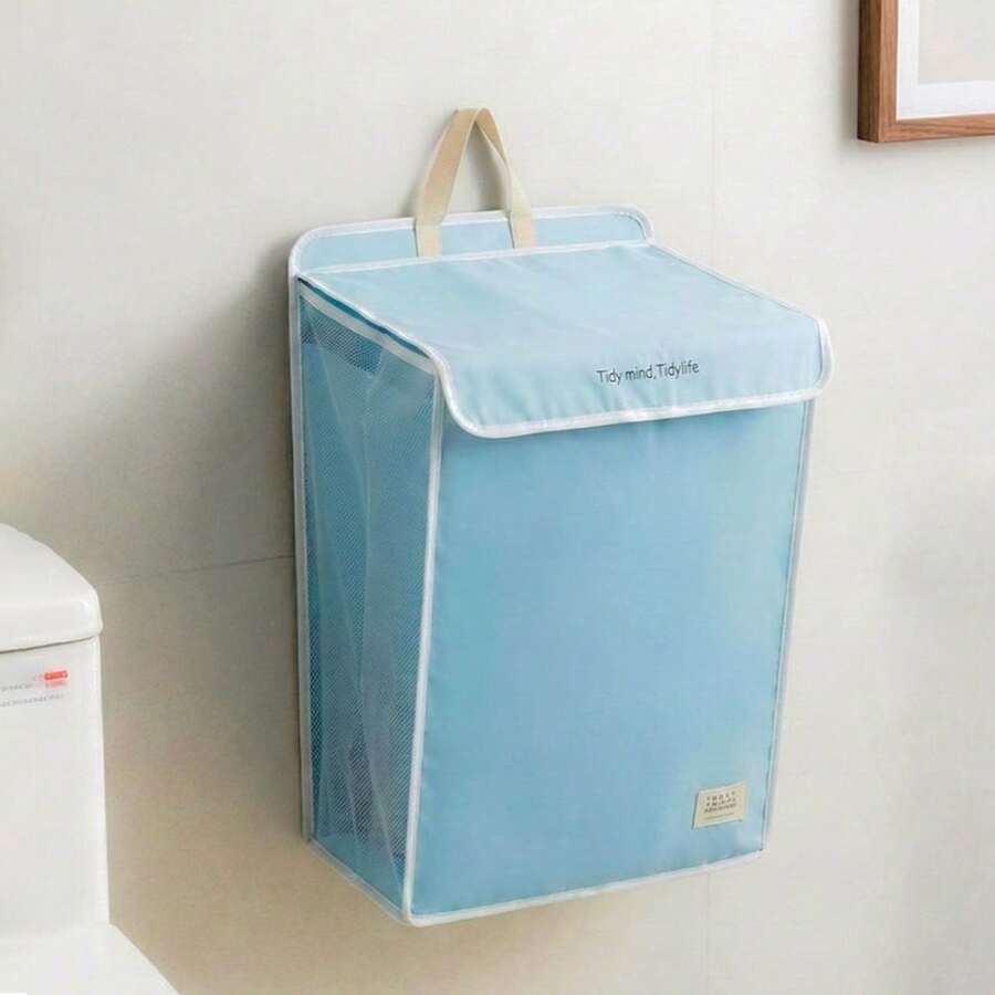 1个壁挂式脏衣篮,可折叠家用洗衣篮,大容量多用途收纳篮,适用于房间、浴室,便携式脏衣整理篮 - 藍色中號 - 查看 1