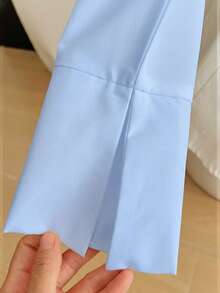 Áo sơ mi nữ dài tay cổ bẻ cài cúc dáng ôm mới mùa xuân/thu, phong cách tối giản thanh lịch thường ngày, thiết yếu cho thể thao. - Màu xanh nhạt - Xem 6