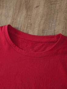 Women's Oversized Brown T-Shirt With  Bear Print. Loose-Fitting Round Neck T-Shirt With A Pink Bear Wearing Glasses. Casual Short-Sleeved T-Shirt With A  Bear, Chic And Youthful Style. - YH484-紅色 - 查看 4