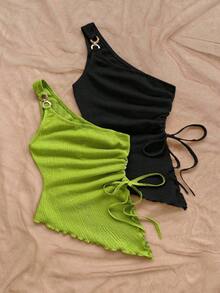 Blusa sin mangas de unicolor con bajo asimétrico, para verano - Multicolor - Ver 5