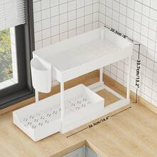 1 Black & White Under-Sink Storage Rack, Multi-Functional Bathroom Organizer, Double-Layer Large-Capacity Pull-Out Drawer Organizer, Suitable For Under Kitchen And Bathroom Sinks - Black - View 13