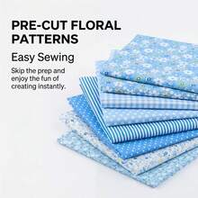 Bộ 7 mảnh vải vuông cắt sẵn họa tiết hoa và chấm bi xanh dương - Vải cotton có thể giặt, thích hợp để may vá, chần bông và ghép vải - kích thước 25cm/9.8in, 50cm/19.7in - Khác nhau - Xem 9