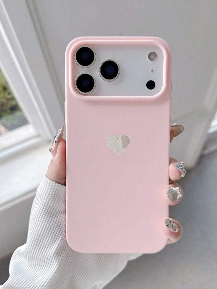 Sweet Pink Matte Phone Case, Minimalist Heart Design With Full Camera Protection Compatible With Apple 17 Pro Max, 17/16/15/14/13/12/11 - Pink - View 1