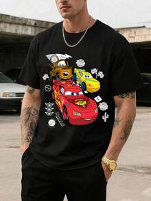 Unisex Disney Cars Full Cast Tee, Bold Print, Casual Fit, Fun & Vibrant For All Genders. - Black - View 2