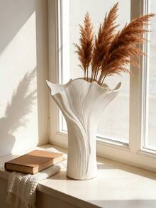 1pc White Vase With Ruffled Texture, Suitable For Living Room, Bedroom, Office, Dining Table, Window Sill, Entrance, Wedding Centerpiece Decor, Modern Minimalist Home Decor - Multicolor - View 8