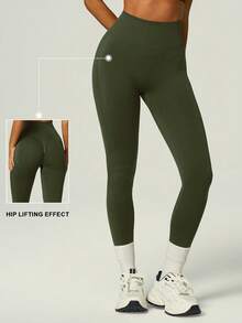 UONNOU Quần legging nữ cạp cao không đường may, siêu mềm mại và co giãn, thích hợp cho mùa xuân/hè. - xanh quân đội - Xem 3