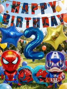 Marvel 8件套漫威蜘蛛侠生日派对装饰套装，卡通气球配32英寸大数字装饰，主题派对用品，适用于庆祝活动和礼品/花束 - 氣球套裝 - 查看 2