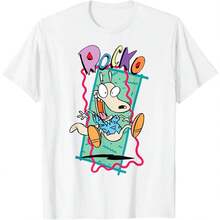 Camiseta de manga corta de algodón con cuello redondo y estampado de dibujos animados Modern L1ife de R1OCko para hombre y mujer, 220 g, de algodón puro, tejido grueso, resistente a las arrugas y que no se deforma fácilmente. Estilo sencillo y versátil, ligero y transpirable, perfecto para ir al trabajo, viajar, acampar, ir de compras y para el tiempo libre diario. - Blanco - Ver 1