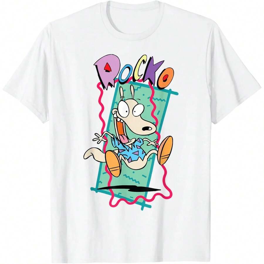 Camiseta de manga corta de algodón con cuello redondo y estampado de dibujos animados Modern L1ife de R1OCko para hombre y mujer, 220 g, de algodón puro, tejido grueso, resistente a las arrugas y que no se deforma fácilmente. Estilo sencillo y versátil, ligero y transpirable, perfecto para ir al trabajo, viajar, acampar, ir de compras y para el tiempo libre diario. - Blanco - Ver 1