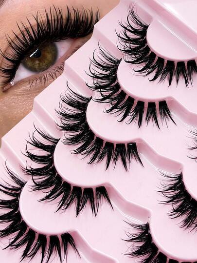 Rikuaild 7 Pairs Wet Eyelashes With Cartoon Effect, Clear Band Fake Eyelashes, Thick Natural And Loose Y2K Eyelashes,Natural Makeup Effect, Daily Charm Reusable, Comfortable And Novice Friendly,Striped Eyelashes,Full Strip Lashes,False Eyelashes,Fake Eyelashes,Strip Lashes