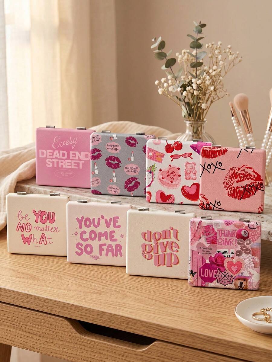 1 pieza Espejo de maquillaje portátil de la serie Y2K, espejo de maquillaje de aumento 2X, espejo de maquillaje plegable y ligero de doble cara, espejo de maquillaje de viaje mini