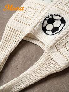 Bolso tote de diseño minimalista con tejido de crochet hueco, de gran capacidad y portátil, adecuado para adolescentes, mujeres, estudiantes universitarios, oficinistas, ideal para vacacione - Albaricoque 4 - Ver 5
