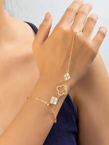 1. Vòng tay hình cỏ ba lá khoét rỗng, thời trang, đơn giản, đa năng, kiểu vòng đeo ngón tay. - Vàng - Xem 1