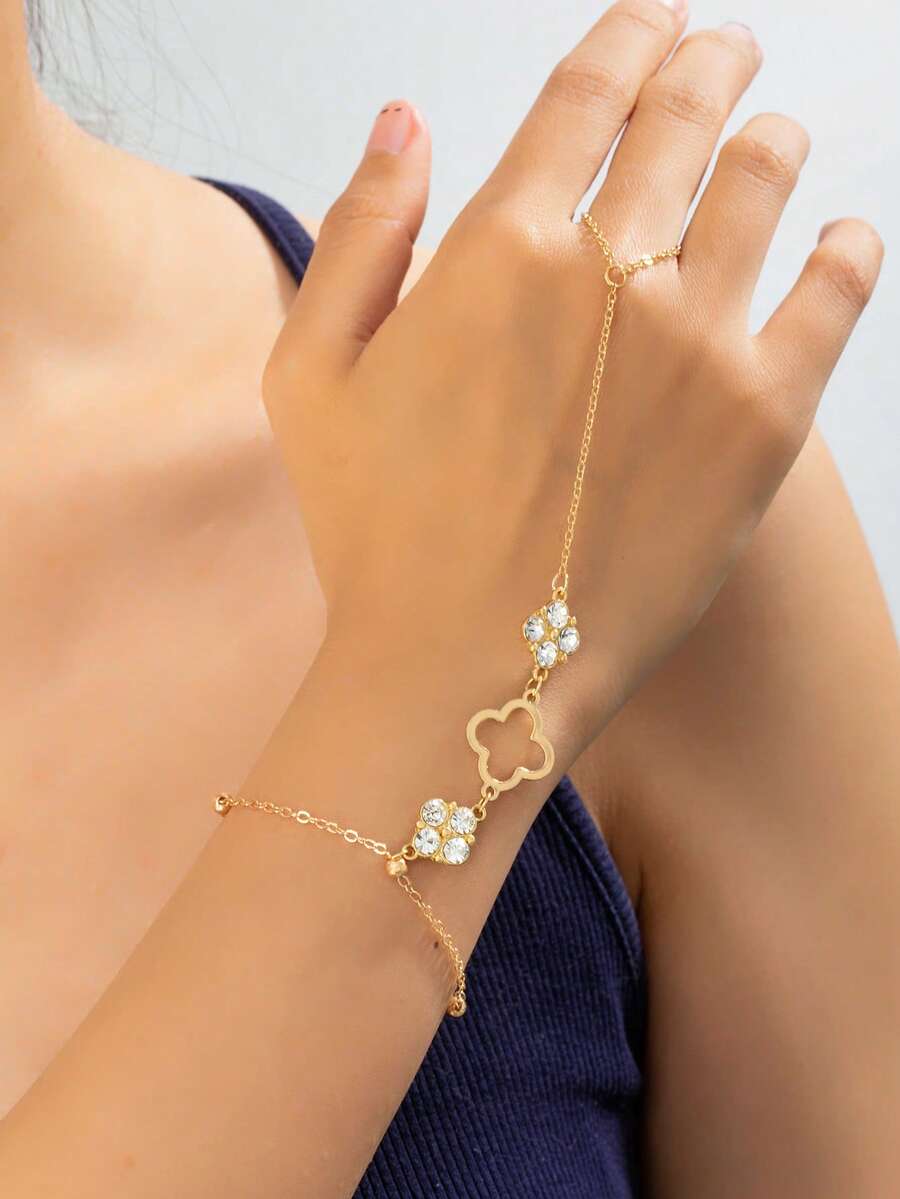 1. Vòng tay hình cỏ ba lá khoét rỗng, thời trang, đơn giản, đa năng, kiểu vòng đeo ngón tay. - Vàng - Xem 1