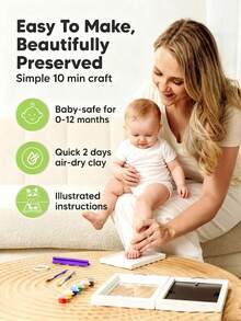 1 Set Baby Hand And Footprint Keepsake Set With Printing Paper And White Photo Frame, Perfect For Baby Growth Commemoration, Baby Shower, Family Decor, Baby Shower, Easter Gift, Suitable For Boys And Girls - Multicolor - View 2