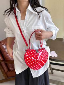 Túi đeo chéo hình trái tim chấm bi, túi đeo vai chấm bi phong cách retro, túi mini hình trái tim dễ thương. - Nhiều màu - Xem 8