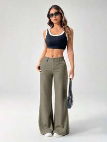Nuevos pantalones de traje de estilo casual de cintura baja para otoño e invierno - Verde militar - Ver 4