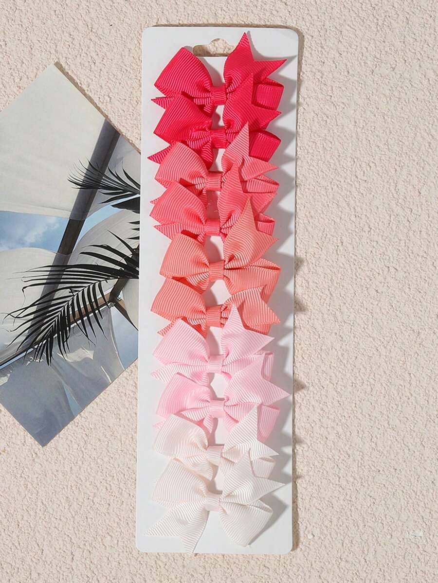10pcs Ribbed Bowknot Edge Hair Clips, Versatile Daily Accessories - Watermelon Pink - View 1