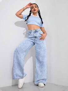 Unity Jeans de mezclilla lisos y casuales para mujer - Lavado ligero - Ver 2