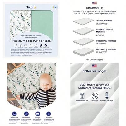 TotAha - Paquete botánico y sábanas de juego, compatibles co Graco Play Playard Crib, Babyletto, Dream on Me, Baby  y otros colchones para corrales, sábanas suaves de primera calidad