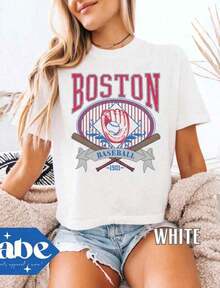 Premium Casual Unisex Graphic Print T-Shirts For Adults, Boston Boxy Crop Style - Red Socks Baseball, Sox, Game Day T-Shirt, Oversized, Boston, Tee, Gift, Cotton - 白色 3 - 查看 6