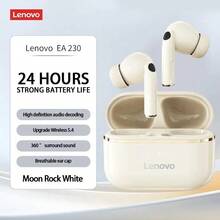 Tai nghe Bluetooth không dây Lenovo EA230 TWS với tính năng khử tiếng ồn thông minh, phù hợp cho cuộc gọi, nghe nhạc, chơi game, thể thao, tương thích với điện thoại thông minh, máy tính, máy tính xách tay, máy tính bảng, độ trễ thấp, tai nghe chơi game và nghe nhạc chính hãng Lenovo. - đá mặt trăng màu trắng - Xem 1