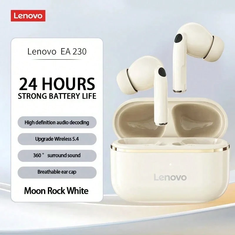 Tai nghe Bluetooth không dây Lenovo EA230 TWS với tính năng khử tiếng ồn thông minh, phù hợp cho cuộc gọi, nghe nhạc, chơi game, thể thao, tương thích với điện thoại thông minh, máy tính, máy tính xách tay, máy tính bảng, độ trễ thấp, tai nghe chơi game và nghe nhạc chính hãng Lenovo. - đá mặt trăng màu trắng - Xem 1