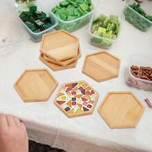 8pcs/Set Hexagon Bamboo Coasters, Handcrafted, Suitable For 10.5cm/4.1" Wooden Fruit Plate Decor, Woodworking Craft Supplies - Ginger - View 7