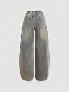 Pantalones vaqueros holgados de estilo casual con bolsillos y patas anchas para adolescentes, jeans de verano. - Azul lavado medio 2 - Ver 2
