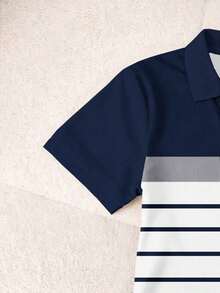 Blusa casual de mujer con cuello polo a rayas y manga corta - Blanco 4 - Ver 3