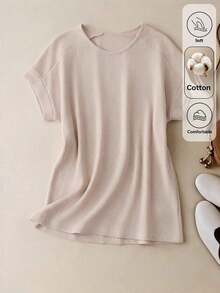 Camiseta con mangas de murciélago a rayas, informal, camisetas gráficas de verano para mujeres - Albaricoque - Ver 1