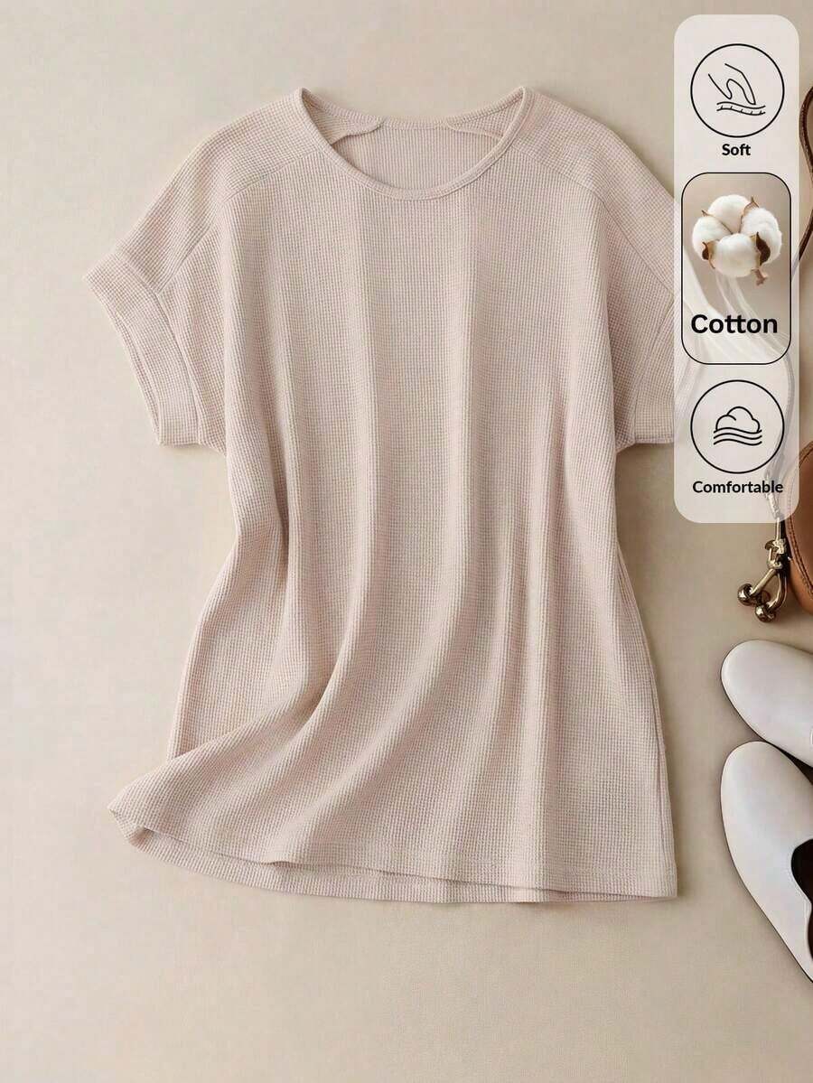 Camiseta con mangas de murciélago a rayas, informal, camisetas gráficas de verano para mujeres - Albaricoque - Ver 1