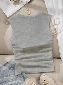 Camiseta sin tirantes con cuello cuadrado, cintura fruncida y sujetador acolchado sin aros - Gris Claro - Ver 2