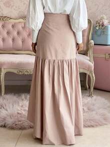 Falda asimétrica versátil de unicolor, romántica y minimalista, de estilo retro y casual para mujer, color rosa, para primavera - Rosa - Ver 2