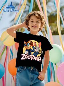Summer Short-Sleeve T-Shirts For Kids From Zootopia, Featuring Cute Designs Of Nick And Judy. They Are Stretchy, Breathable, Moisture-Wicking, And Stylish, Suitable For Both Boys And Girls. Available In Various Colors, These Are Disney Park Outfits - màu đen - Xem 2