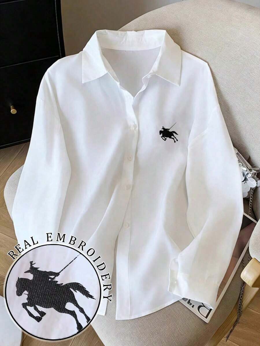 Camisa blanca de mujer con estampado digital y bordado de éxito de - Blanco - Ver 1