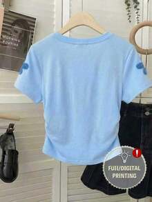 lanzamiento de verano, top corto versátil y casual con estampado de limón dulce, camiseta ajustada a la cintura para mujer, diseño cómodo, adecuado para uso diario, al aire libre, compras - Multicolor - Ver 2