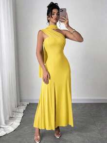 Vestido casual y elegante de mujer de color verde menta con cinta y espalda descubierta.Tiene tres formas de usarlo, se puede combinar con diferentes atuendos, adecuado para salidas casuales diarias, vacaciones en la playa, fiestas en el jardín y - Amarillo - Ver 6
