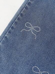 Explorewe Jeans de mezclilla estilo Y2K versátiles lavados y desgastados con pierna acampanada y elásticos para niñas adolescentes - Lavado ligero - Ver 6