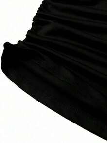 1 pieza Camiseta de mujer de unicolor con pliegues, escote halter y espalda descubierta, ropa de mujer para otoño y vuelta al colegio - Negro - Ver 7