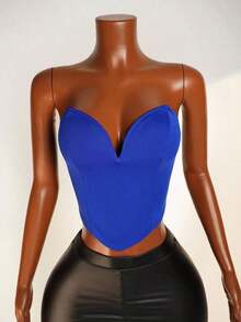 Top Sin Tirantes De Color Sólido Para Mujer - azul real - Ver 4