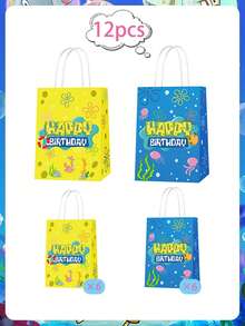 SpongeBob SquarePants SquarePants 生日禮物袋 16入 紙製手提派對伴手禮袋 2款設計（黃色與藍色）水下主題零食袋 印有「Happy Birthday」兒童禮物袋，適合主題派對、糖果袋與派對用品 - Gift bag - 查看 13