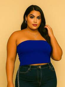 Strapless Top Tube BRAZIL Plus Size Cropped EMBROIDERED 6X4 OR CUP COLORS Women's Double Layer Spandex Shapes The Waist Without Padding Strapless Tube Top - 皇家藍(無刺繡) - 查看 3