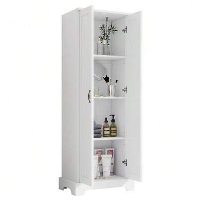 Tall Bathroom Cabinet Measuring 56 X 40 X 170 Cm With Moisture-Resistant Paint Finish, Double Doors, Four Adjustable Shelves, Soft-Close Hinges, Black Color.