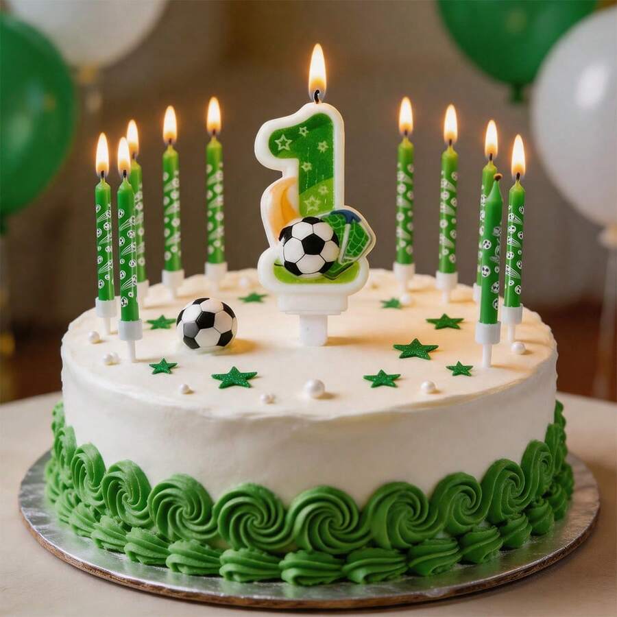 1pc Happy Birthday Football Number 0-9 Cute Green Cake Decor Digit Candle, Party, Anniversary, Celebration Candle