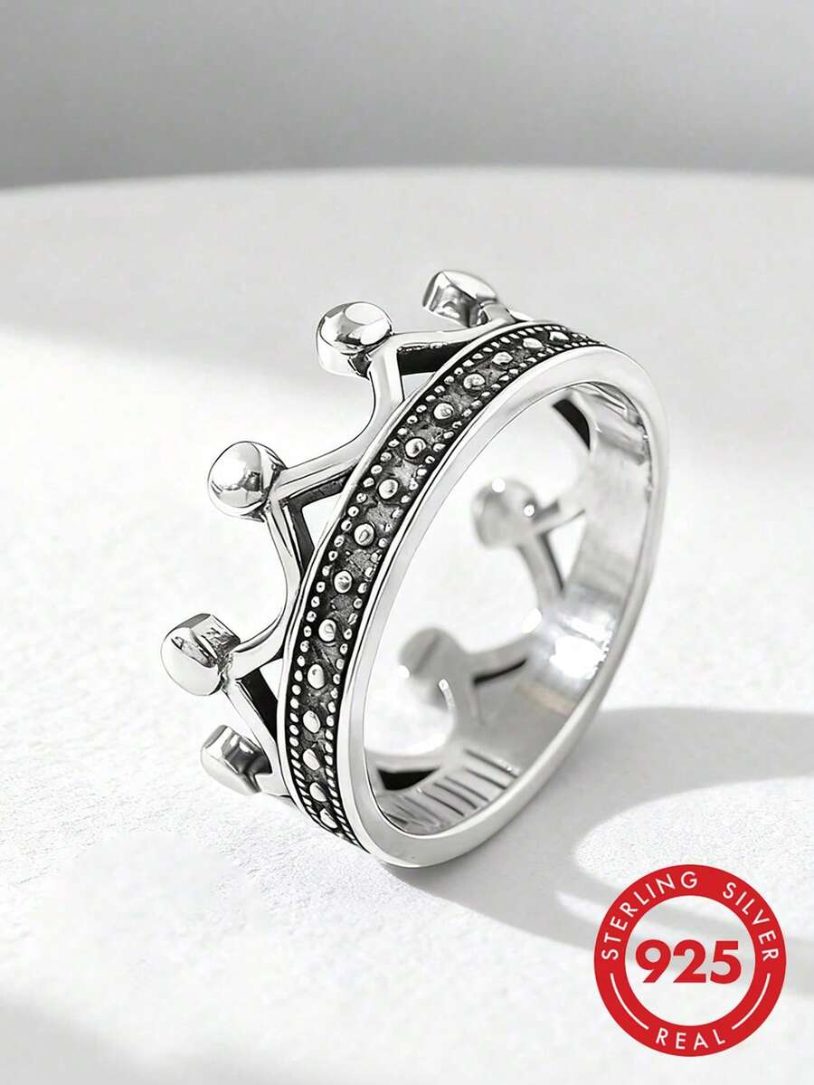 1pc Minimalist Unique 925 Sterling Silver Crown Ring, Exquisite Jewelry Gift For Women - Crown Ring - View 1