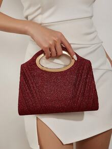 AIBBYDAR Women's Evening Bag, Burgundy Glitter Pleated Handbag, Suitable For Evening Dress, Holiday, Business Commute, Versatile Shoulder Bag, Portable Cosmetic Bag, Wallet, Casual, Minimalist, Ball, Party, Festival Gathering - Màu Đỏ Sâu - Xem 2