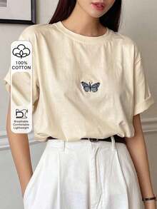 Camiseta con bordado de mariposa de manga murciélago camisetas para muje - Estilo VII - Ver 1