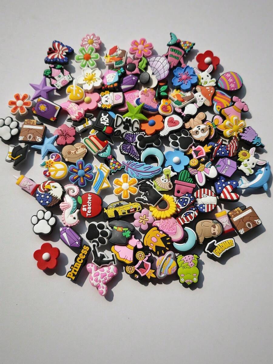 20/50/100pcs Random PVC Soft Rubber Assorted Accessories, DIY Fashion Sandal Decor, Detachable Sandal Accessories, Suitable As Birthday Gift And Party Favor - Multicolor - View 1