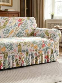 1pc Floral Pattern Elastic Sofa Cover With Skirt, Soft & Comfortable Printed Furniture Protector, Multiple Sizes Available - Multicolor - View 6